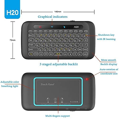 ETZIN Mini Wireless Keyboard,H20 with Touchpad, Colorful Backlit Small Wireless Keyb-oard,Full Size Touchpad, Handheld IR Remote Keyboard for Android TV Box Windows etc (EPL-600KM) - Image 3