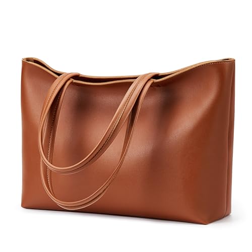 KALIDI FANCY FOREST KALIDI Tote Bag Zipper Shoulder Bag Faux Leather Purses for Women Large Casual Handbag Work Dating College, Brown - Image 1