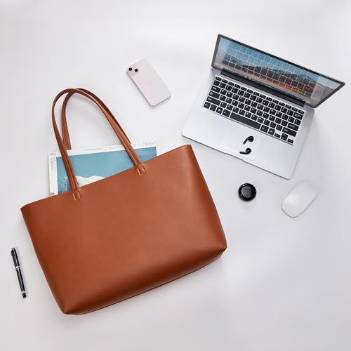 KALIDI FANCY FOREST KALIDI Tote Bag Zipper Shoulder Bag Faux Leather Purses for Women Large Casual Handbag Work Dating College, Brown - Image 5