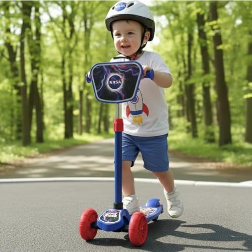 StarAndDaisy X NASA Kick Scooter for Kids 3+ Years, Foldable Skate Scooter for Children Girls & Boys with Multi-Level Height Adjustment, LED Wheels & Brakes -(Officially Licensed) Red-Blue - Image 1