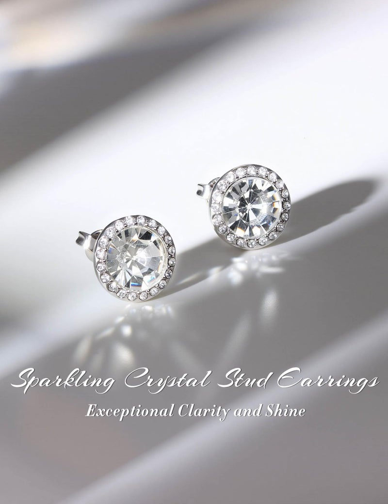 MILACOLATO Dance Competition Earrings Hypoallergenic Sterling Silver Post Rhinestone Earrings for Women 10mm Halo Crystal Stud Earrings for Stage Opera Performance Wedding Bridal Earrings White - Image 5