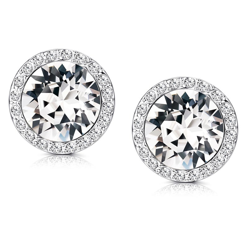 MILACOLATO Dance Competition Earrings Hypoallergenic Sterling Silver Post Rhinestone Earrings for Women 10mm Halo Crystal Stud Earrings for Stage Opera Performance Wedding Bridal Earrings White - Image 1