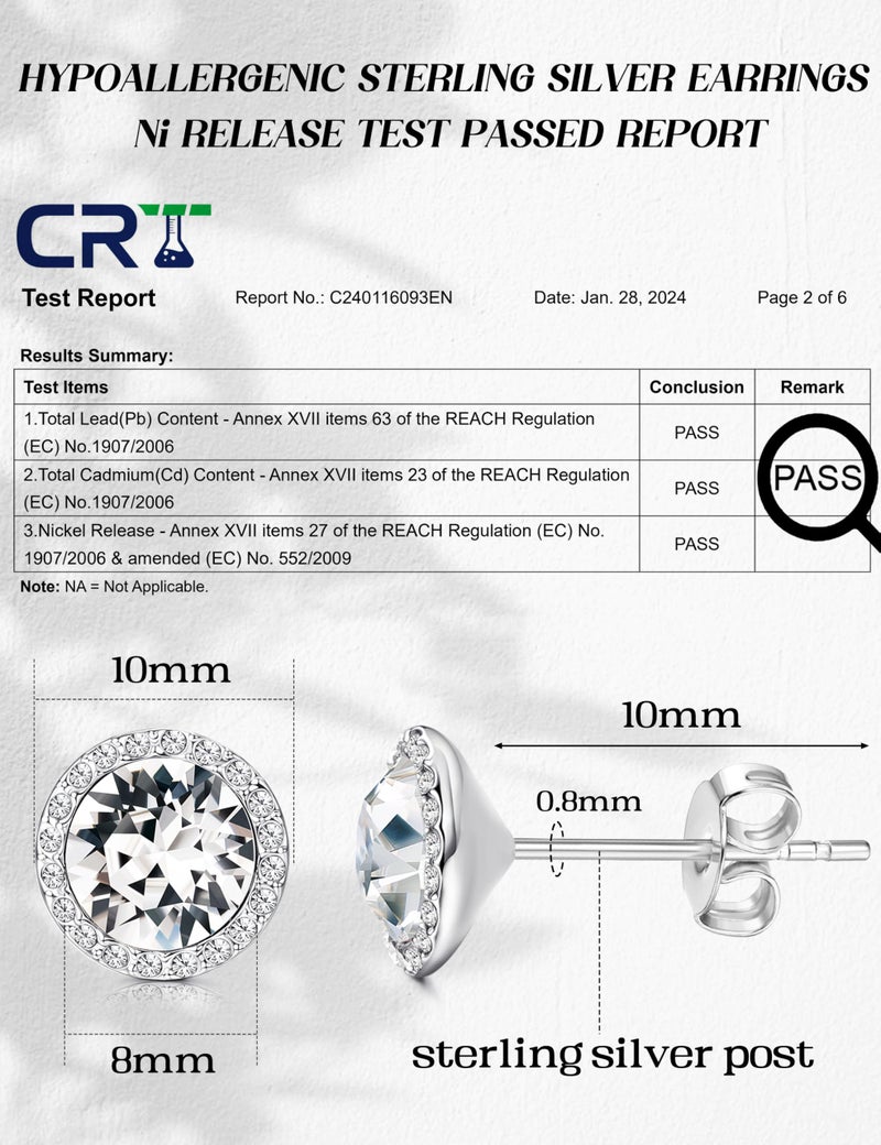 MILACOLATO Dance Competition Earrings Hypoallergenic Sterling Silver Post Rhinestone Earrings for Women 10mm Halo Crystal Stud Earrings for Stage Opera Performance Wedding Bridal Earrings White - Image 2