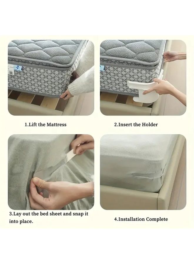 Cream White 8pc Bedding Fitted Sheet Clips Set With C Shaped Fasteners And Non Slip Strips - Image 4