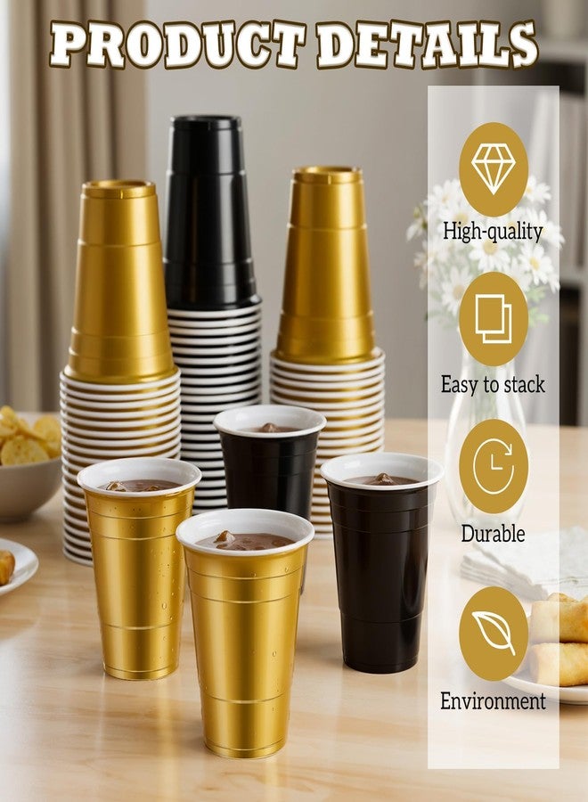 SHENLIU 100 Pcs 16 oz Plastic Cups Graduation Cups Black and Gold Cup Disposable Party Cups Bulk for Party Picnics Graduation Wedding Birthday Halloween Family Gatherings and Festive Celebrations - Image 4
