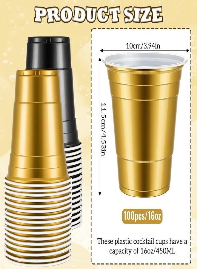 SHENLIU 100 Pcs 16 oz Plastic Cups Graduation Cups Black and Gold Cup Disposable Party Cups Bulk for Party Picnics Graduation Wedding Birthday Halloween Family Gatherings and Festive Celebrations - Image 2