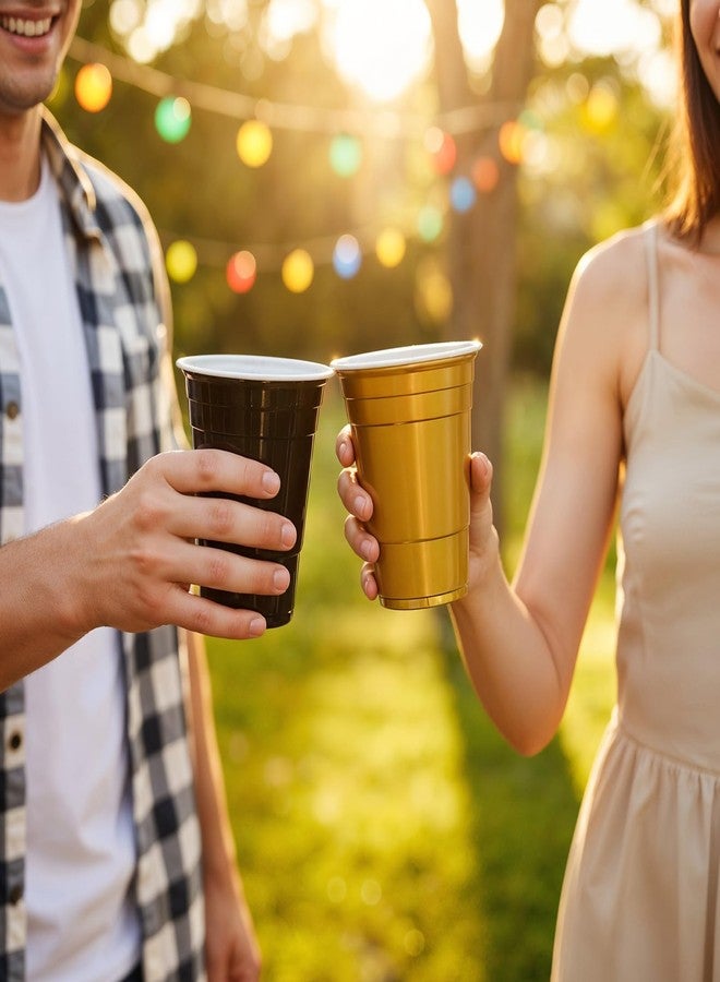SHENLIU 100 Pcs 16 oz Plastic Cups Graduation Cups Black and Gold Cup Disposable Party Cups Bulk for Party Picnics Graduation Wedding Birthday Halloween Family Gatherings and Festive Celebrations - Image 3