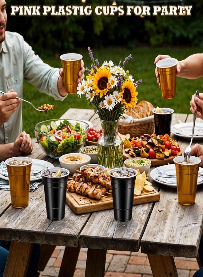 SHENLIU 100 Pcs 16 oz Plastic Cups Graduation Cups Black and Gold Cup Disposable Party Cups Bulk for Party Picnics Graduation Wedding Birthday Halloween Family Gatherings and Festive Celebrations - Image 5