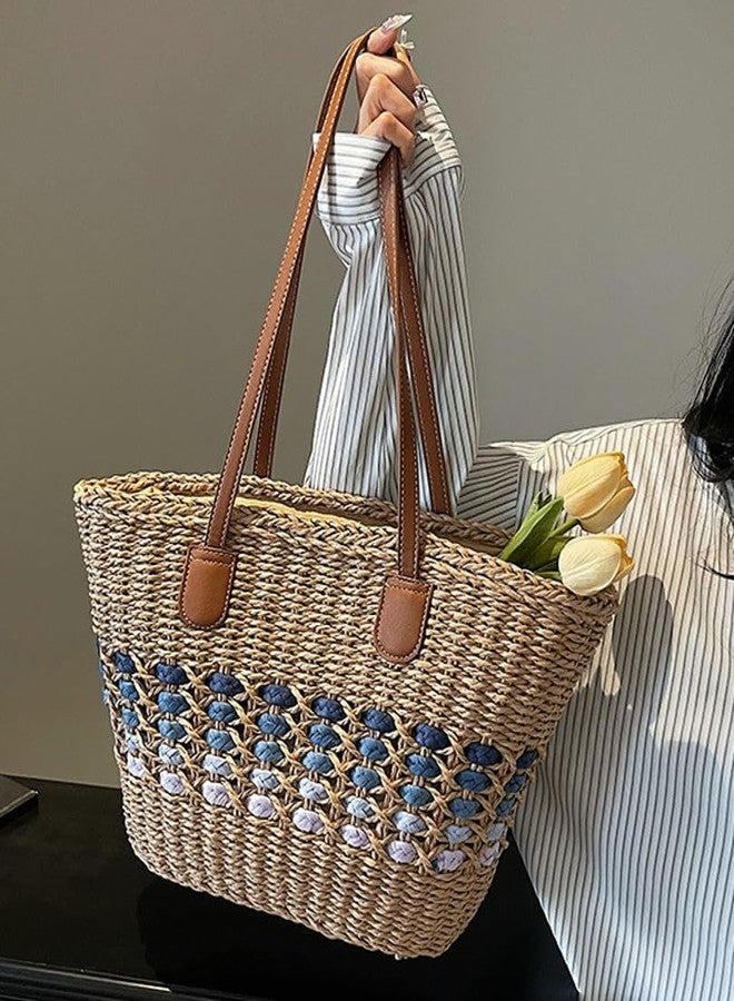 Caistre Women’s Tote Bag Straw Beach Shoulder Handbag Fashion Purse 2025 Summer Vacation Travel Woven Top Handle Bag, Khaki, One size - Image 5