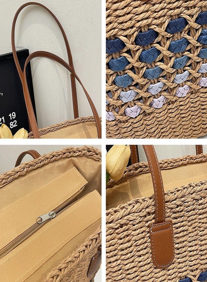 Caistre Women’s Tote Bag Straw Beach Shoulder Handbag Fashion Purse 2025 Summer Vacation Travel Woven Top Handle Bag, Khaki, One size - Image 3