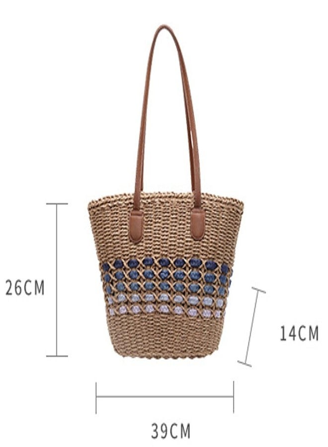 Caistre Women’s Tote Bag Straw Beach Shoulder Handbag Fashion Purse 2025 Summer Vacation Travel Woven Top Handle Bag, Khaki, One size - Image 2