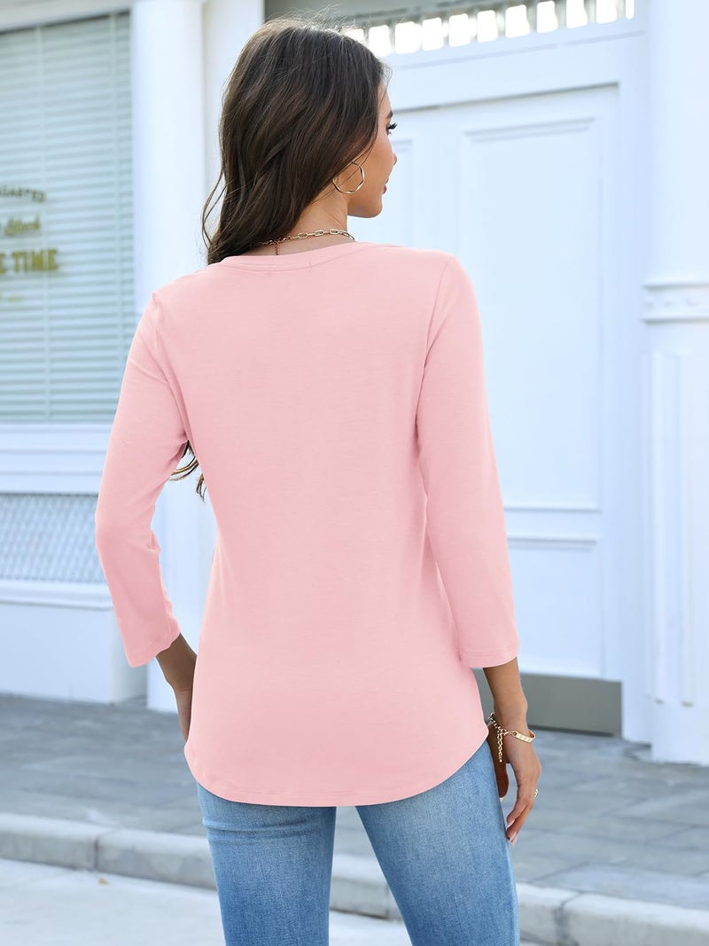 Minetom Women's V Neck 3/4 Sleeve T Shirt Solid Casual Basic Tops Summer Tees - Image 5