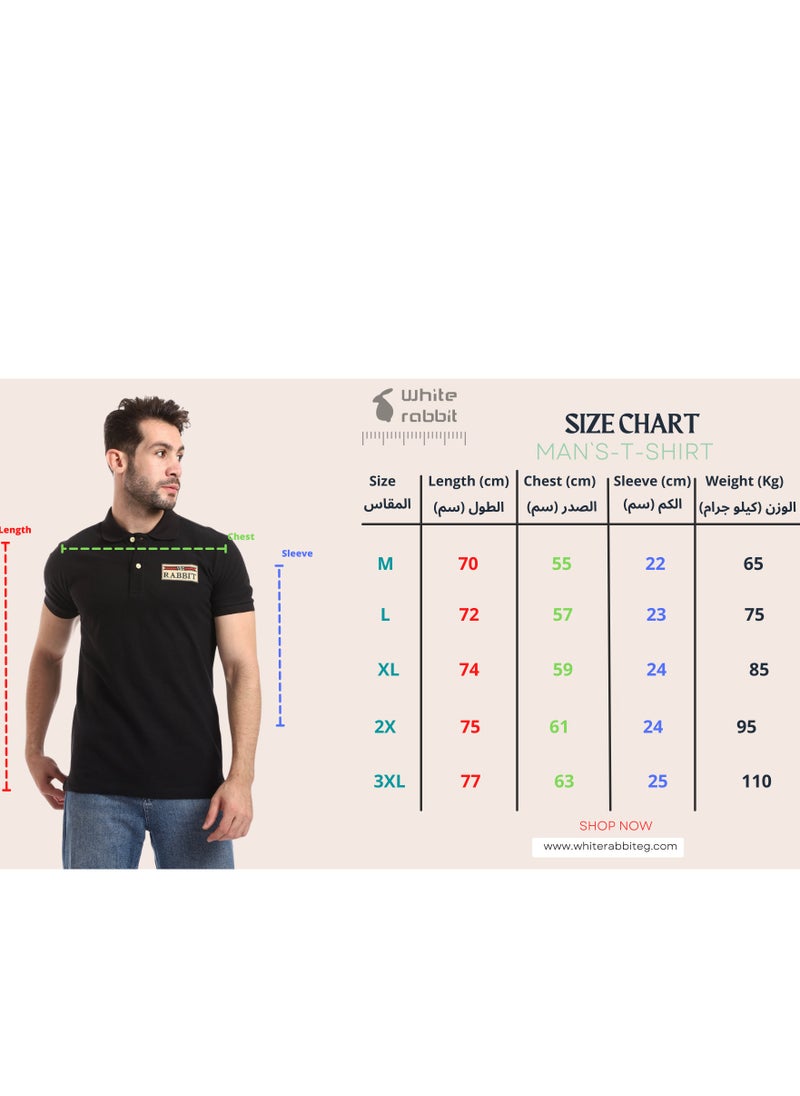 WHITE RABBIT - Double Buttoned Short Sleeves Pique Black Polo - Image 1