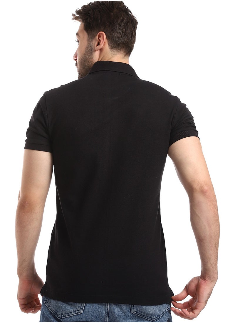 WHITE RABBIT - Double Buttoned Short Sleeves Pique Black Polo - Image 1