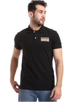 Double Buttoned Short Sleeves Pique Black Polo