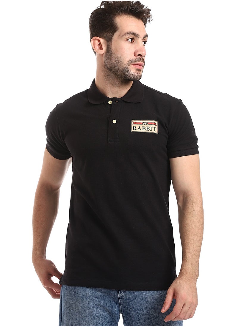 WHITE RABBIT - Double Buttoned Short Sleeves Pique Black Polo - Image 1