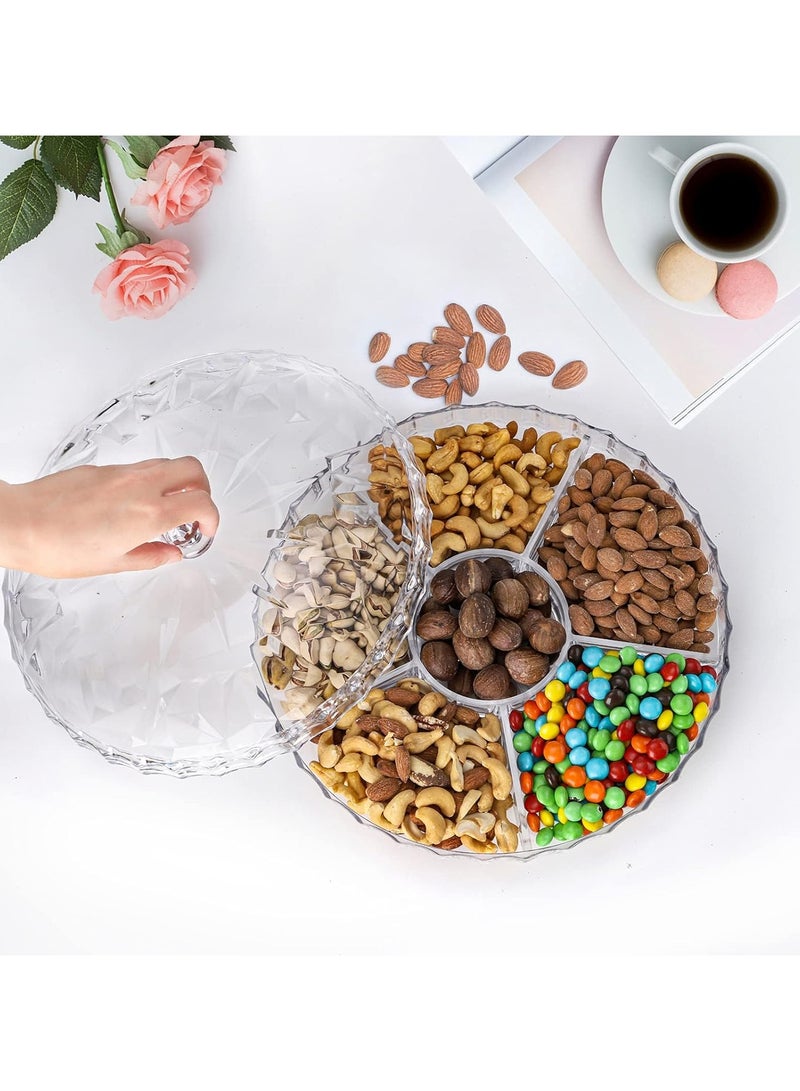 Generic Elegant Acrylic Nuts Platter - Style Serving Tray with Lid – 6-Section Round Snack Organizer - Image 2