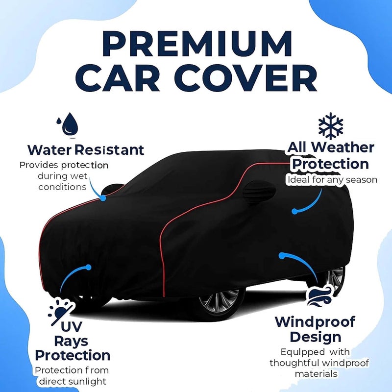sulfar 100% Water Resistant Car Body Cover Compatible with Mirror for BMW X2 (Triple Stitched, Full Bottom Elastic, Black with Red Piping) - Image 3