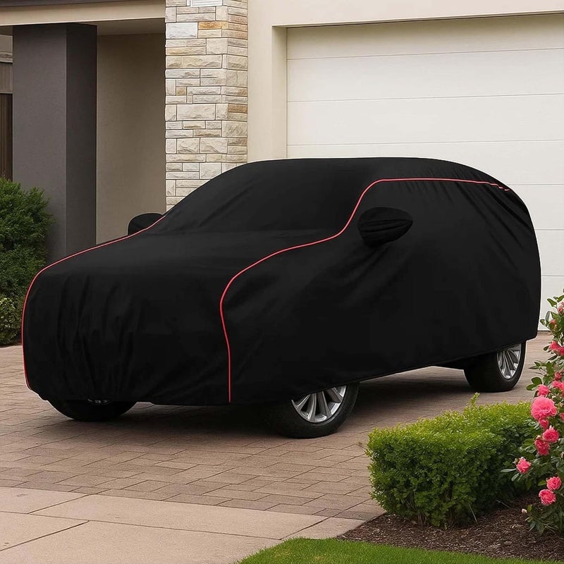 sulfar 100% Water Resistant Car Body Cover Compatible with Mirror for BMW X2 (Triple Stitched, Full Bottom Elastic, Black with Red Piping) - Image 4