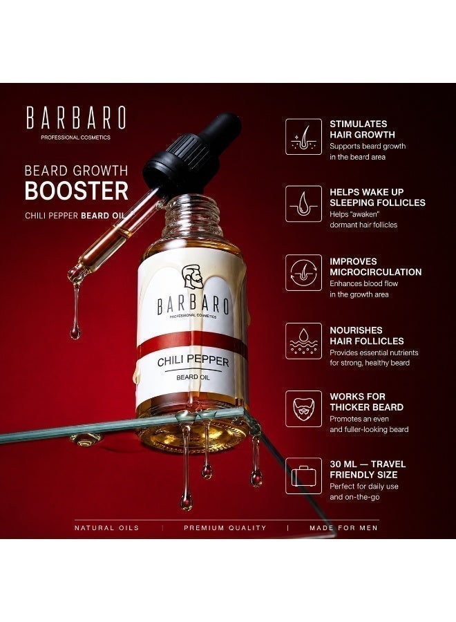 BARBARO Chili Pepper Beard & Hair Growth Oil for Men 30 ml – Natural Stimulating Oil for Beard Density | Non-Greasy Formula - Image 3