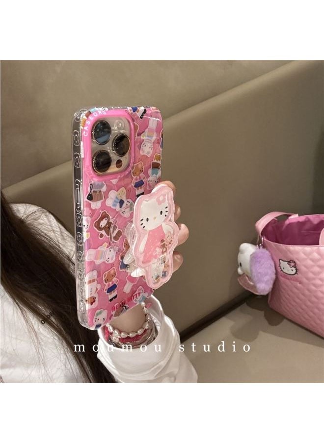 Generic - Super Q Cute Cat Dress-up Show Suitable For IPhone16Promax Phone Case Apple 15 Girl Heart 14/13-Color:+quicksand Figure Polka Dot Whole Katie Stand-Applicable Models:iPhone15ProMax - Image 1