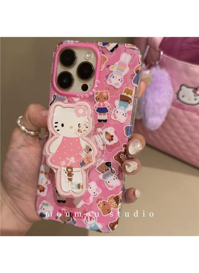 Generic - Super Q Cute Cat Dress-up Show Suitable For IPhone16Promax Phone Case Apple 15 Girl Heart 14/13-Color:+quicksand Figure Polka Dot Whole Katie Stand-Applicable Models:iPhone15ProMax - Image 1