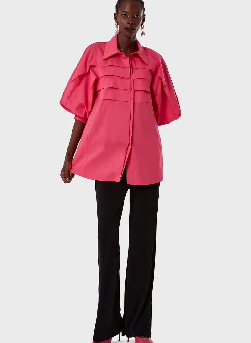 MIZALLE Balloon Sleeve Pleated Shirt