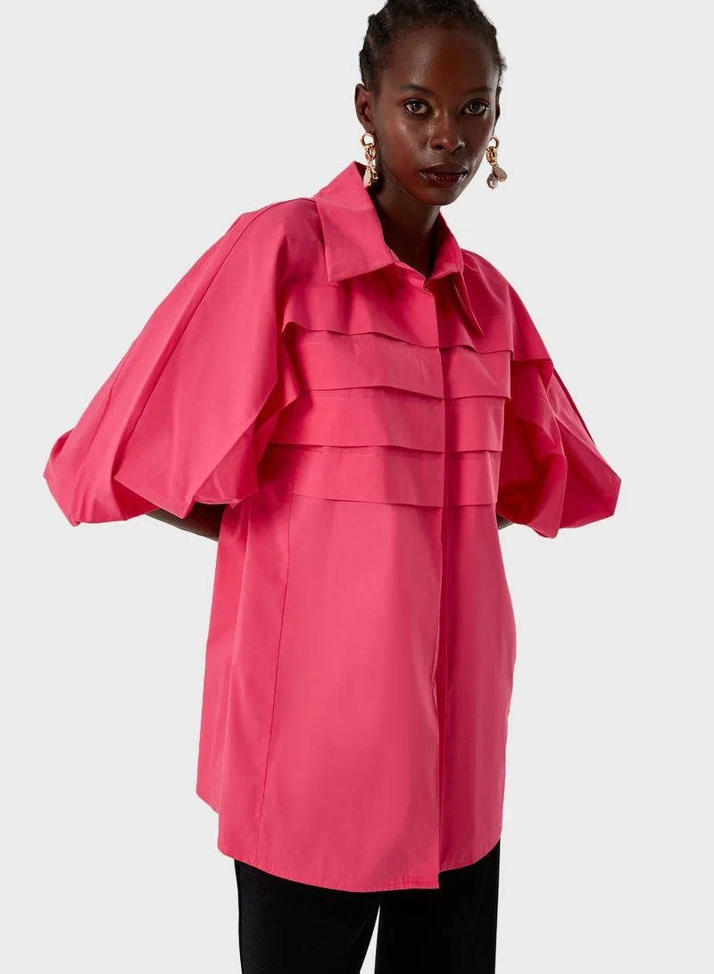 MIZALLE Balloon Sleeve Pleated Shirt
