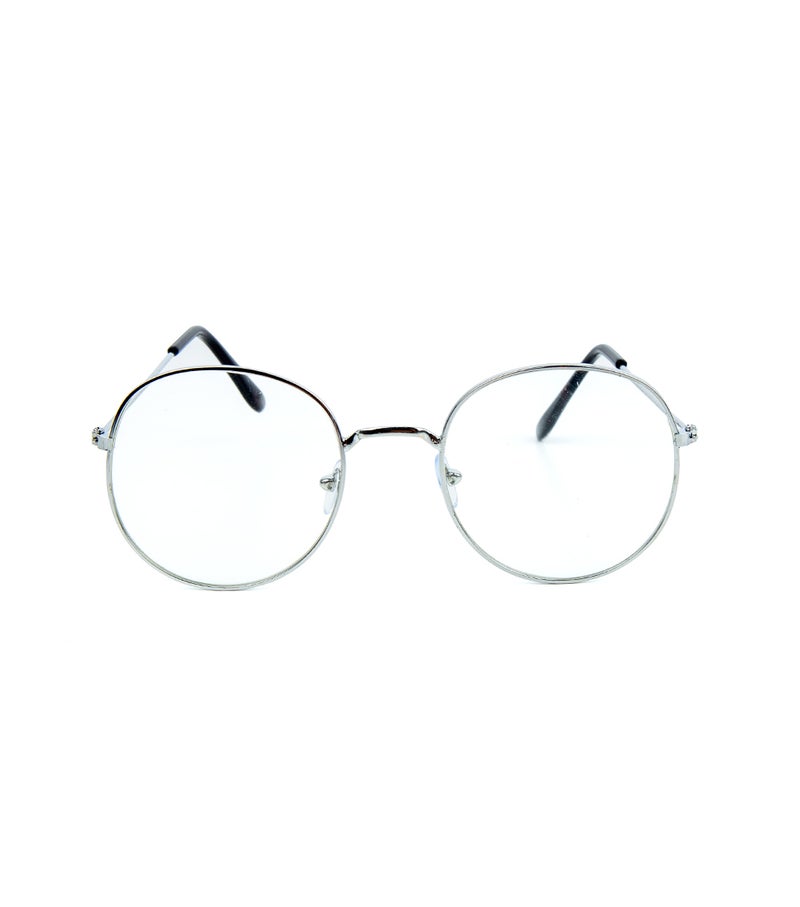 Daiso Metal Round Fashion Eyeglasses, Silver Frame, Lightweight Round Clear Lens Glasses for Men & Women, Stylish Retro Eyewear Accessory - Image 2