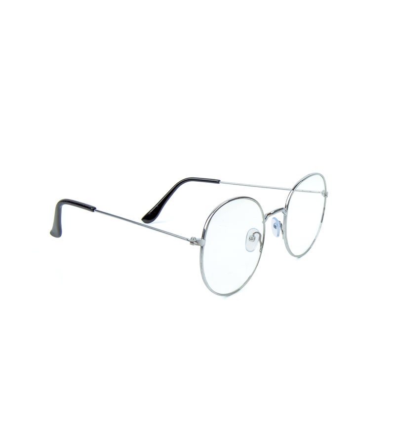 Daiso Metal Round Fashion Eyeglasses, Silver Frame, Lightweight Round Clear Lens Glasses for Men & Women, Stylish Retro Eyewear Accessory - Image 3