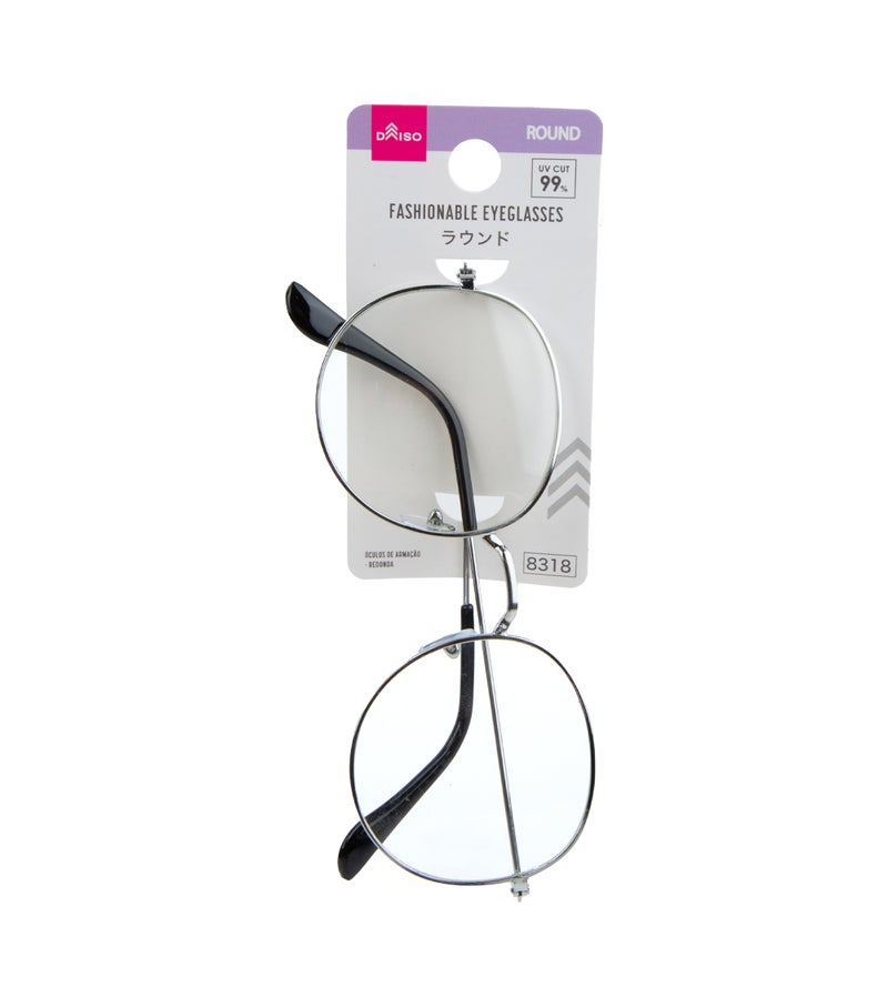 Daiso Metal Round Fashion Eyeglasses, Silver Frame, Lightweight Round Clear Lens Glasses for Men & Women, Stylish Retro Eyewear Accessory - Image 1