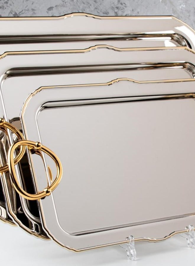 3-piece stainless steel serving tray set with gold stripes  - Image 2