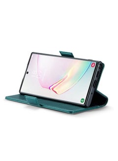 CaseMe Flip Wallet Case For Samsung Galaxy Note 10Plus [RFID Blocking] PU Leather Wallet Flip Folio Case with Card Holder Kickstand Shockproof Phone Cover (Green)  - Image 3
