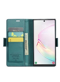 CaseMe Flip Wallet Case For Samsung Galaxy Note 10Plus [RFID Blocking] PU Leather Wallet Flip Folio Case with Card Holder Kickstand Shockproof Phone Cover (Green)  - Image 4