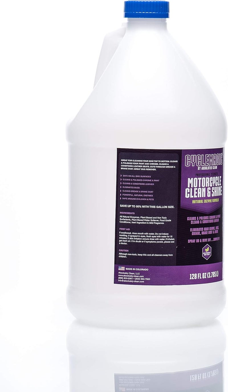 Absolutely Clean CycleMagic Motorcycle Clean and Shine - Motorcycle Cleaner & Conditioner | Chrome, Leather, Paint & More | Eliminates Bug Grime, Brake Dust, Dirt & Debris | USA Made (128oz Refill (Save 50%)) - Image 4