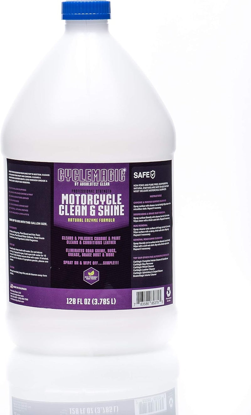 Absolutely Clean CycleMagic Motorcycle Clean and Shine - Motorcycle Cleaner & Conditioner | Chrome, Leather, Paint & More | Eliminates Bug Grime, Brake Dust, Dirt & Debris | USA Made (128oz Refill (Save 50%)) - Image 1
