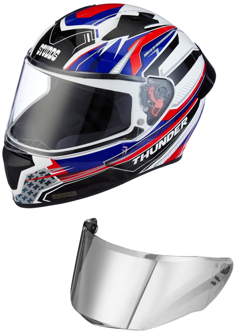 Studds Thunder Full Face Motorcycling Helmet D8 with Clear Visor (White N1, M) - Image 5