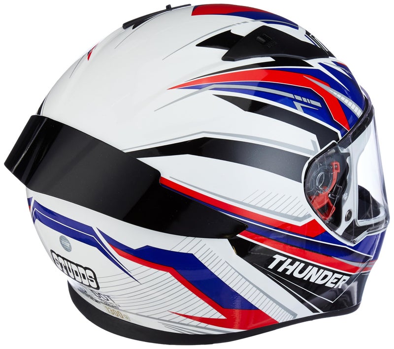 Studds Thunder Full Face Motorcycling Helmet D8 with Clear Visor (White N1, M) - Image 2