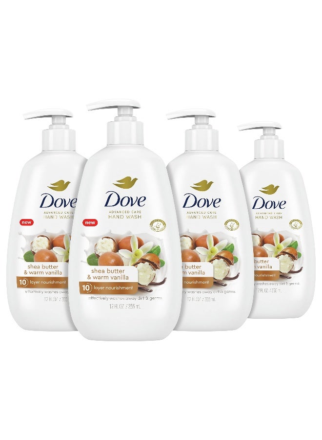 Dove Advanced Care Hand Wash Shea Butter Warm Vanilla 4 Count for Soft Smooth Skin More Moisturizers than the Leading Ordinary Hand Soap 12 oz