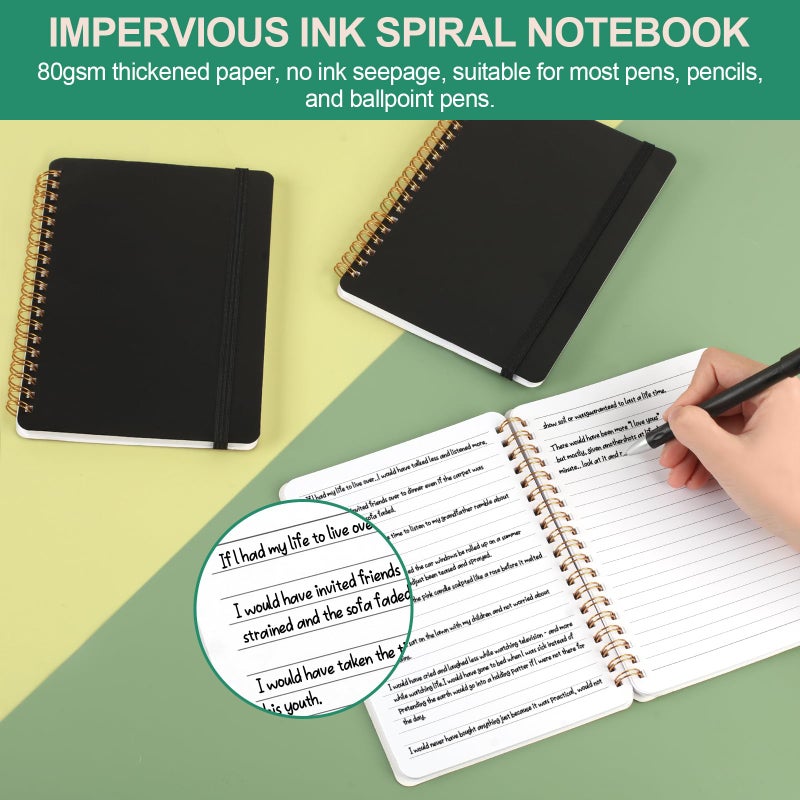 Utron 3 PCS Small Spiral Notebook 5x7, Notebooks for Note Taking, Black Spiral Journal Notebook, Work Notebook Small Notebooks 5x7 with Strap, Cute Notebooks for Women 70 Sheets/Note Books - Image 4