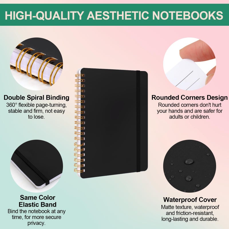 Utron 3 PCS Small Spiral Notebook 5x7, Notebooks for Note Taking, Black Spiral Journal Notebook, Work Notebook Small Notebooks 5x7 with Strap, Cute Notebooks for Women 70 Sheets/Note Books - Image 3