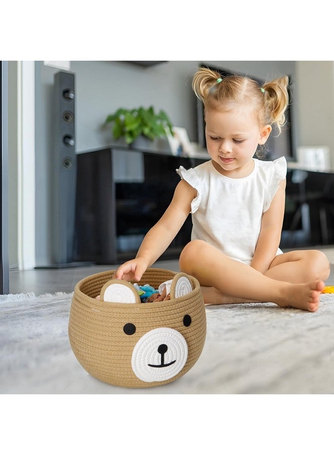 باندا إير سلة أطفال من PandaEar مصنوعة من حبل قطني، سلة هدايا للأطفال، منظم غسيل ملابس للأطفال بتصميم دب لطيف لتخزين مستلزمات الأطفال حديثي الولادة، سلة حفاضات بمقبض - Image 4