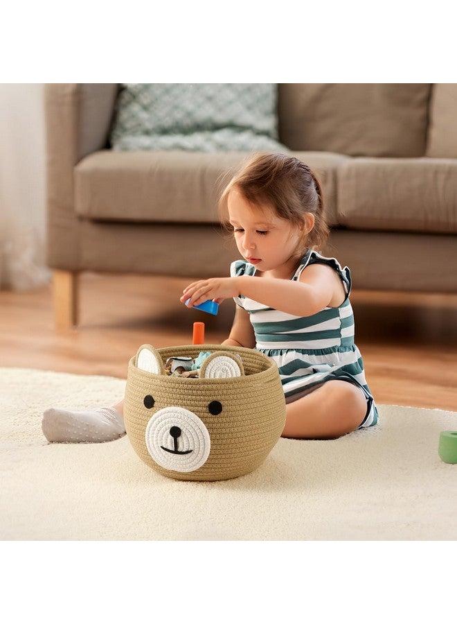 باندا إير سلة أطفال من PandaEar مصنوعة من حبل قطني، سلة هدايا للأطفال، منظم غسيل ملابس للأطفال بتصميم دب لطيف لتخزين مستلزمات الأطفال حديثي الولادة، سلة حفاضات بمقبض - Image 3