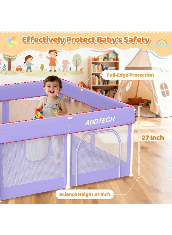 Abdtech Baby Playpen with Mat 50" x 50" - Foldable Play Pens for Babies and Toddlers Indoor Safety Baby Fence with Soft Breathable Mesh - All-Wrapped Sponge Sturdy Play Yard with Ocean Balls & Bag - Image 3