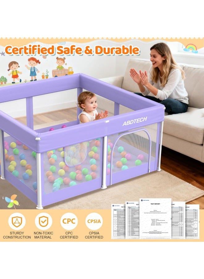Abdtech Baby Playpen with Mat 50" x 50" - Foldable Play Pens for Babies and Toddlers Indoor Safety Baby Fence with Soft Breathable Mesh - All-Wrapped Sponge Sturdy Play Yard with Ocean Balls & Bag - Image 5