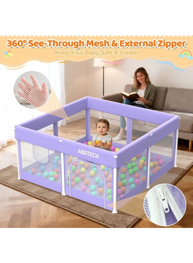 Abdtech Baby Playpen with Mat 50" x 50" - Foldable Play Pens for Babies and Toddlers Indoor Safety Baby Fence with Soft Breathable Mesh - All-Wrapped Sponge Sturdy Play Yard with Ocean Balls & Bag - Image 2