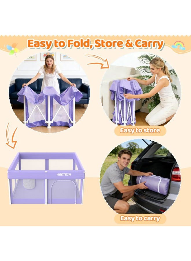 Abdtech Baby Playpen with Mat 50" x 50" - Foldable Play Pens for Babies and Toddlers Indoor Safety Baby Fence with Soft Breathable Mesh - All-Wrapped Sponge Sturdy Play Yard with Ocean Balls & Bag - Image 4