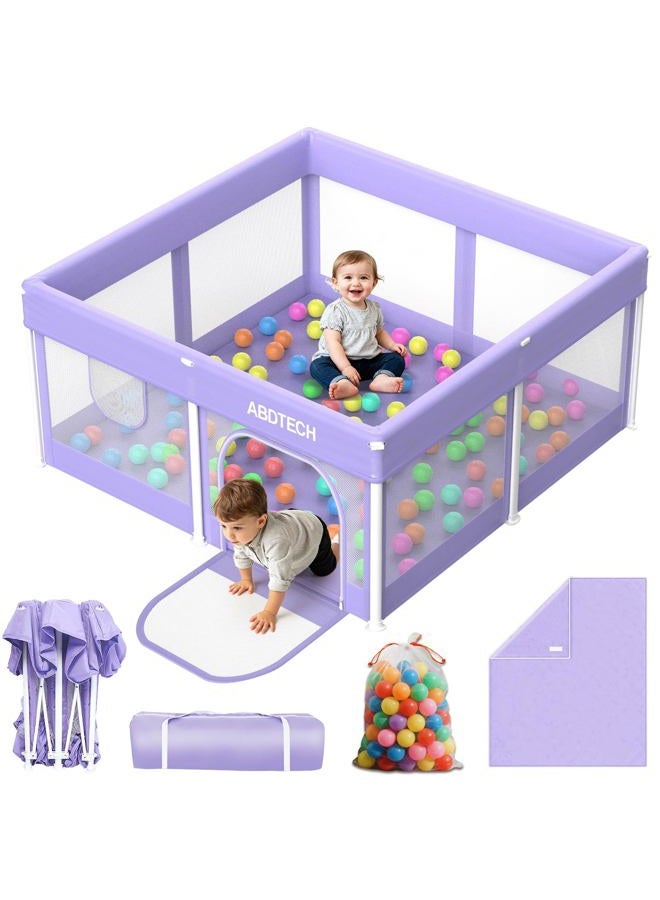 Abdtech Baby Playpen with Mat 50" x 50" - Foldable Play Pens for Babies and Toddlers Indoor Safety Baby Fence with Soft Breathable Mesh - All-Wrapped Sponge Sturdy Play Yard with Ocean Balls & Bag - Image 1