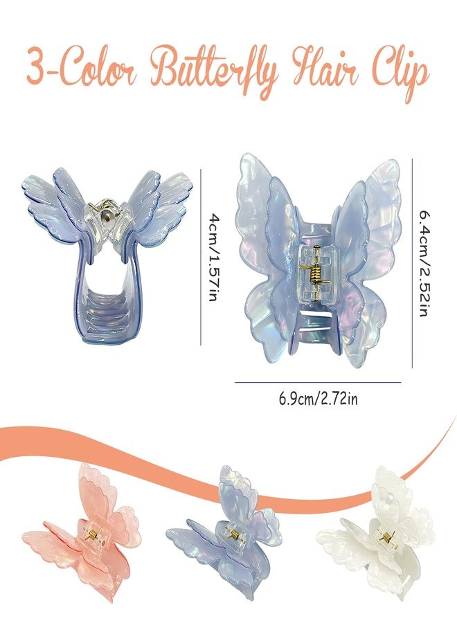MOASIOP Butterfly Hair Clip 3-Piece Set - 2.5-inch Medium Non-Slip Double-Layer Butterfly Hair Clips, Cute Hair Accessories for Women and Girls (White + Blue + Pink) - Image 2