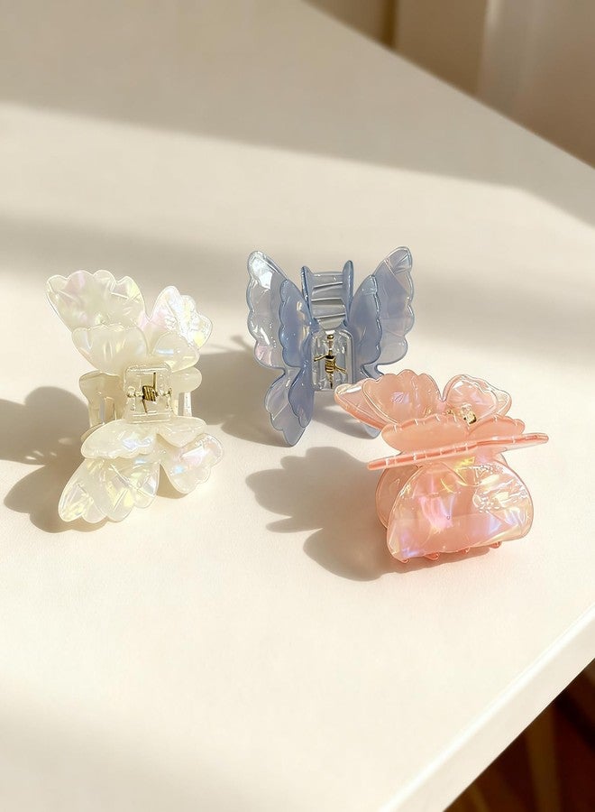 MOASIOP Butterfly Hair Clip 3-Piece Set - 2.5-inch Medium Non-Slip Double-Layer Butterfly Hair Clips, Cute Hair Accessories for Women and Girls (White + Blue + Pink) - Image 4